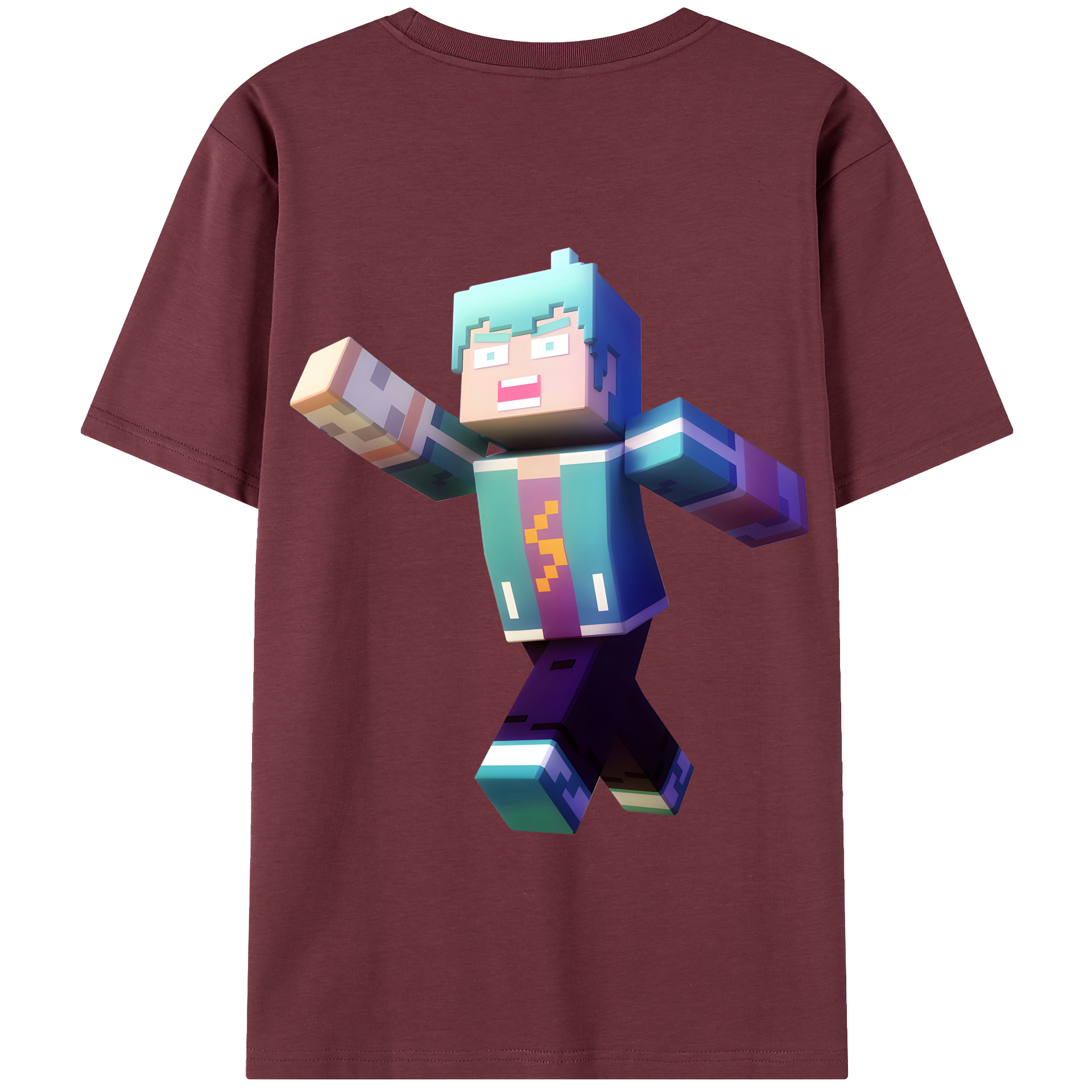 （画像用） マインクラフト ブロックの世界 Minecraft MC Block world 綿100％半袖Tシャツ（背面プリント）